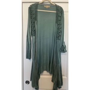 Ashley Taylor‎ Women's L Kimono Cardigan 3/4 Sleeve Lace Floral Open Green